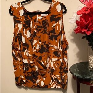 NWT Calvin Klein Women's Brown and White Floral Blouse Size 2X Retails $69.50